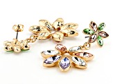 Multi Color Crystal Gold Tone Floral Earrings