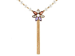 Crystal Gold Tone Floral Necklace