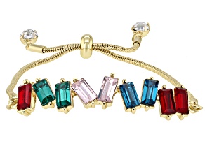 Crystal Gold Tone Bar Bolo Bracelet