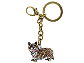 Multi Color Crystal Antiqued Gold Tone Corgi Key Chain