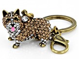 Multi Color Crystal Antiqued Gold Tone Corgi Key Chain