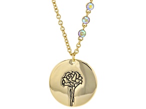 Gold Tone Clear Crystal Accent, Carnation Pendant W/ Chain