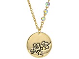 Gold Tone Clear Crystal Accent, Cherry Blossom Pendant With Chain