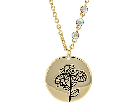 Gold Tone Clear Crystal Accent, Daisy Pendant W/ Chain