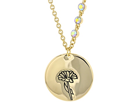Gold Tone Clear Crystal Accent, Marigold Pendant W/ Chain