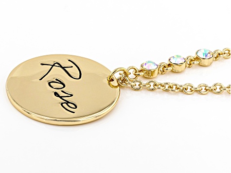 Gold Tone Clear Crystal Accent, Rose Pendant W/ Chain