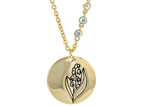 Gold Tone Clear Crystal Accent, Lily of the Valley Pendant W/ Chain