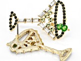 Gold Tone Multi Color Crystal and Green Enamel Martini Glass Earrings