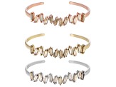 Champagne Color Crystal Silver, Gold, & Rose Tone Set of 3 Bracelets