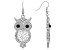 White and Black Crystal Silver Tone Owl Dangle Earrings