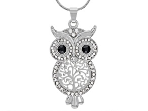 White and Black Crystal Silver Tone Owl Necklace.