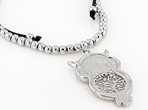 White and Black Crystal Silver Tone Owl Bolo Bracelet - OPW290B