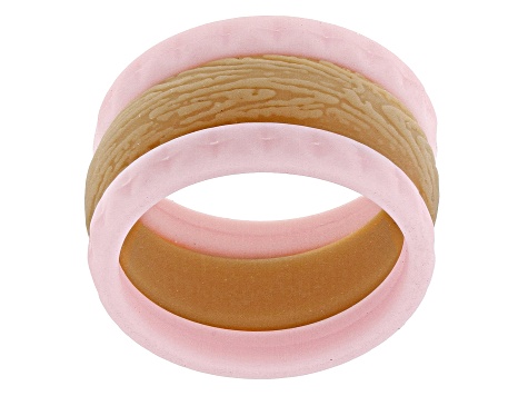 Pink and Brown Silicone Women's Set of 3 Rings