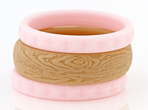 Pink and Brown Silicone Women's Set of 3 Rings