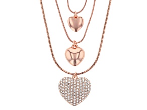 Off Park ® Collection,  White Crystal Rose tone Heart Necklace