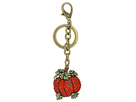 Orange Crystal Pumpkin Antique Bronze Tone Key Chain