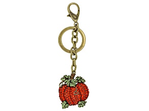 Orange Crystal Pumpkin Antique Bronze Tone Key Chain