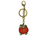 Orange Crystal Pumpkin Antique Bronze Tone Key Chain