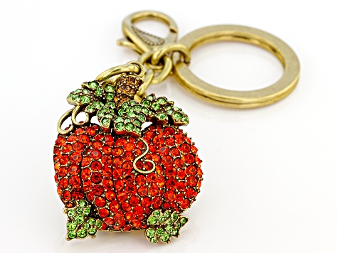 Orange Crystal Pumpkin Antique Bronze Tone Key Chain