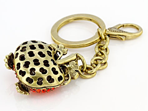 Orange Crystal Pumpkin Antique Bronze Tone Key Chain