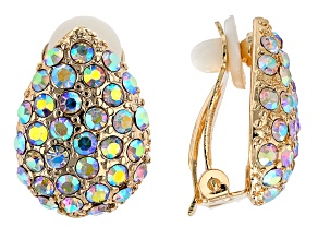 Iridescent Crystal Gold Tone Clip-On Earrings