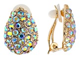 Iridescent Crystal Gold Tone Clip-On Earrings