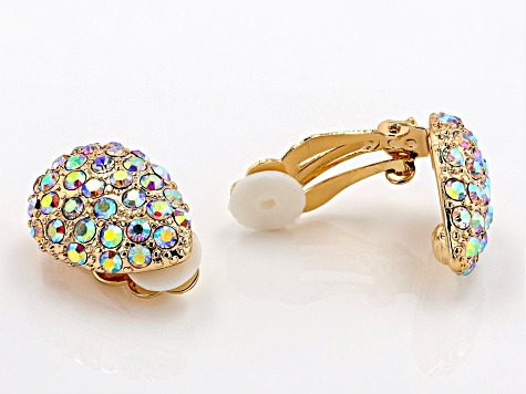 Iridescent Crystal Gold Tone Clip-On Earrings