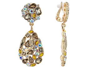 White Iridescent and Champagne Crystal Gold Tone Clip-On Earrings