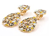 White Iridescent and Champagne Crystal Gold Tone Clip-On Earrings