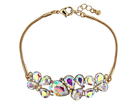 White Iridescent Crystal Gold Tone Bracelet