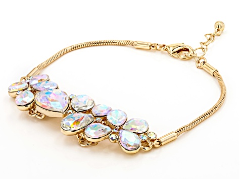 White Iridescent Crystal Gold Tone Bracelet