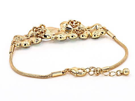 White Iridescent Crystal Gold Tone Bracelet