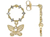 White Crystal Gold Tone Butterfly Earrings