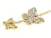 White Crystal Gold Tone Butterfly Double Strand Necklace