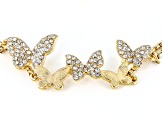 White Crystal Gold Tone Double Strand Butterfly Bracelet