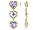 Purple and White Crystal Gold Tone Heart Drop Earrings
