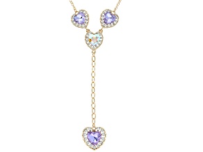 Purple and Blue Crystal Gold Tone Heart Drop Necklace