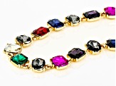 Multi Color Crystal Gold Tone Station Necklace