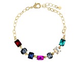 Multi Color Crystal Gold Tone Station Bracelet