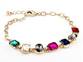 Multi Color Crystal Gold Tone Station Bracelet