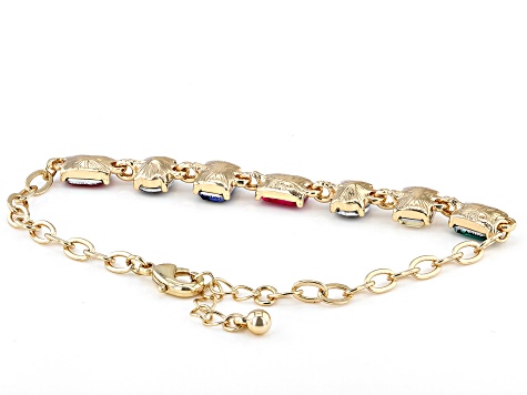 Multi Color Crystal Gold Tone Station Bracelet