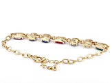 Multi Color Crystal Gold Tone Station Bracelet