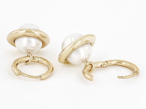 Pearl Simulant Gold Tone Planet Dangle Earrings