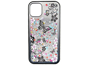 iPhone 12- White Crystal Black and Floral Cell Phone Case