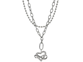 White Crystal, Double Chain "I Love You To The Moon & Back" Heart Necklace