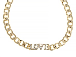 White Crystal "Love" Gold Tone Choker Necklace