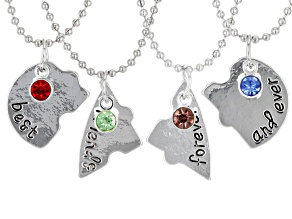 Multi-Color Crystal Silver Tone "Best Friends Forever and Ever" Set of 4 Pendants With 18" Chains