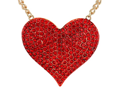 Red Crystal Gold Tone Heart Shape Necklace