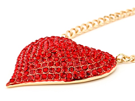 Red Crystal Gold Tone Heart Shape Necklace