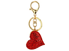 Red Crystal, Gold Tone Heart Shape Key Chain